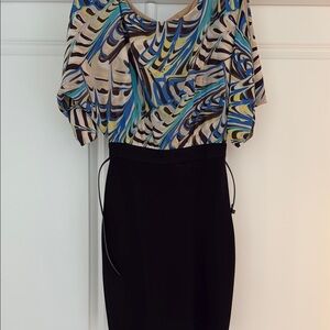 Bebe Blue and Green Asymmetrical Sheath Dress